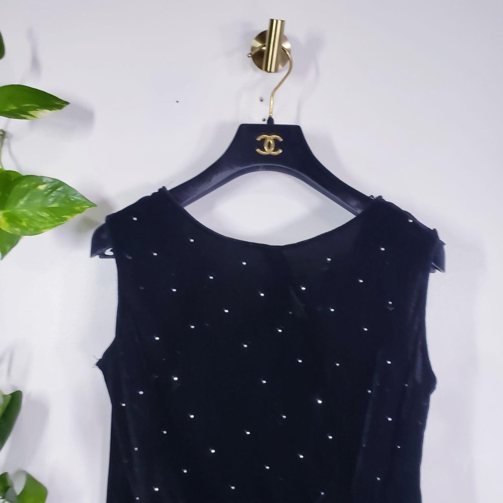 NEW Zara Women Black Polka Dots Blouse Tops LARGE V-Neck Sleeveless Ruche Velvet - Picture 4 of 10